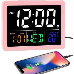 Digital Alarm Clock 5.5" Large LED Time Display Adjustable Alarm Volume Calendar